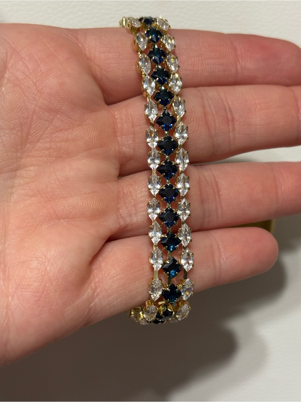 Gold Bracelet with Dark Blue and Clear Stones - Picture 3 of 3